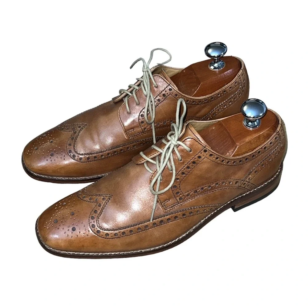 Cole Haan Wingtip Oxford Mens 9 M Tan Leather Brogue Dress Shoes C09303